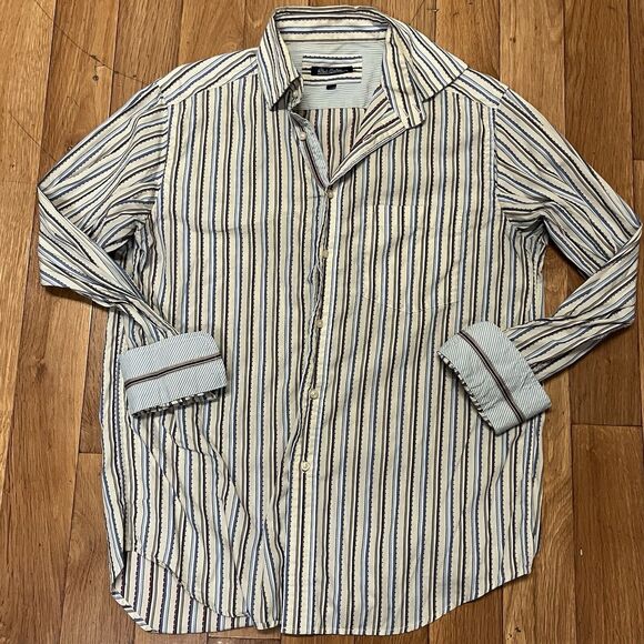 Robert Graham Button Down Shirt Mens Medium Flip Cuffs Striped Multicolor‎ - Picture 2 of 10